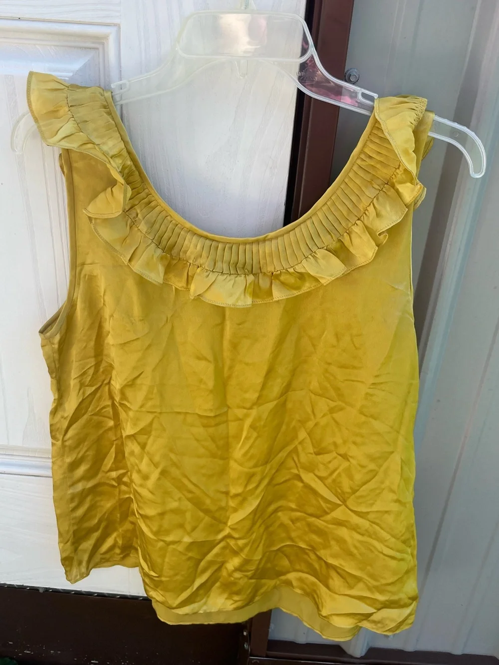 J crew silk sleeveless camisole pleated ruffle tank top golden yellow 12